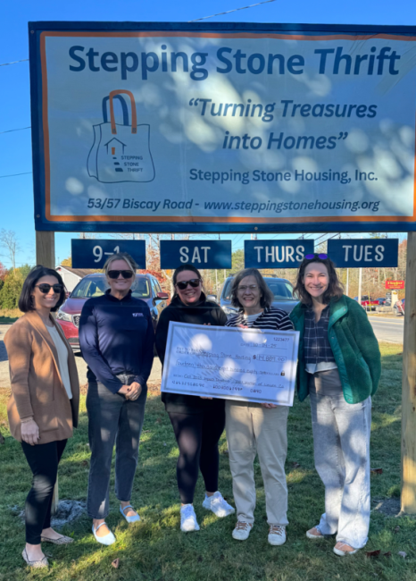 Members of 100+ Women Who Care Lincoln County Maine’s leadership team present Marilee Harris of Stepping Stones with an “Impact Donation” Courtesy photo