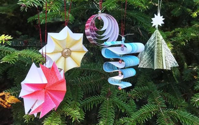  Ornaments by Joelle Webber:  Make ornaments like these with paper artist Joelle Webber during Marketfest. Kid friendly workshop. Joelle Webber photo