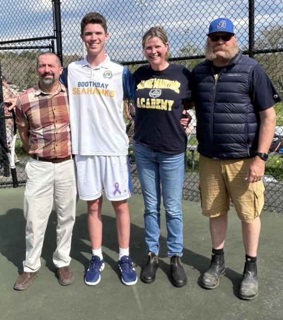 Harry Hinckley with his father, Gary Hinckley, mother Amy Harkins and his stepfather Adam Harkins. KEVIN BURNHAM/Boothbay Register