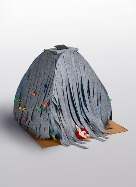 “Yurtmobile" (30 x 30 x 30, Mixed Media, 2024) by Marcia Annenberg.
