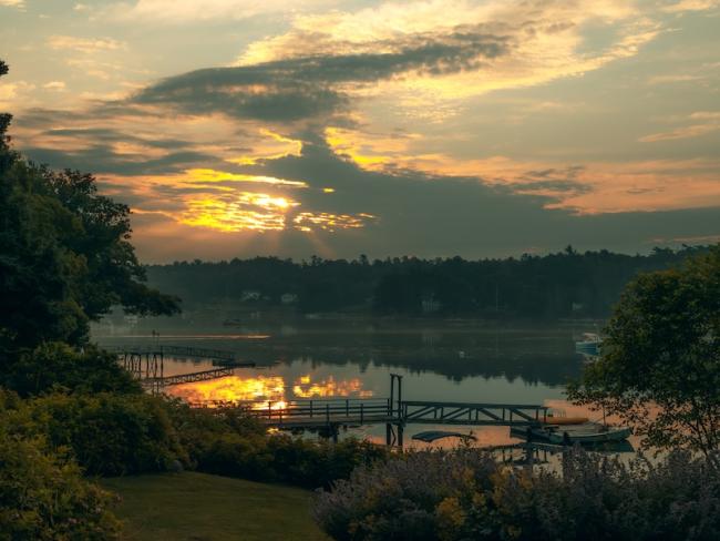 sunrise looking toward Boothbay Harbor from Southport Island