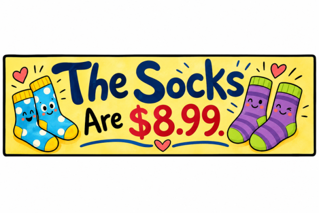 The Socks are 8.99 Image generated by AI.  by a friend.