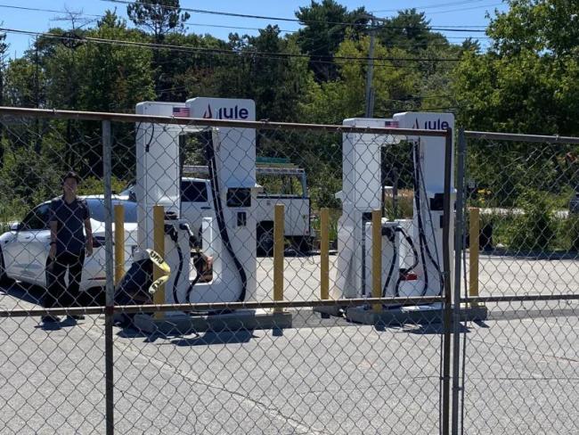 The future of the electric vehicle charging stations at Meadow Mall enters limbo as questions arise about proper permitting. ISABELLE CURTIS/Boothbay Register