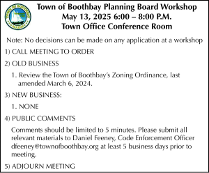 Town of Boothbay Planning Board Workshop March 13th
