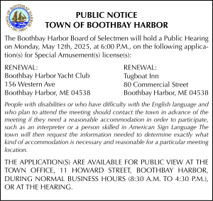 Town of Boothbay Harbor Public Hearing Special Amusement 5-12-25