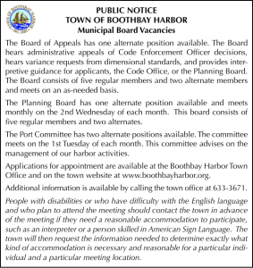 Town of Boothbay Harbor Municipal Board Vacancies 