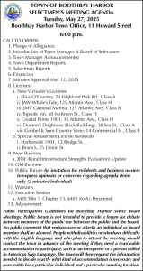 Town of Boothbay Harbor Selectmens Meeting Agenda 5-27-25