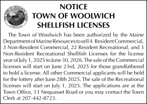 Town of Woolwich Shellfish Licenses  6-23-25