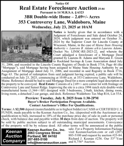 Real Estate Auction  #25-84 Legal Ad