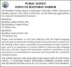 Town of Boothbay Harbor Public Hearing Special Amusement 1-12-26