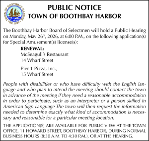 Town of Boothbay Harbor Public Hearing Special Amusement 5-26-26