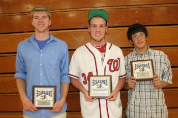 Baseball plaque winners, from left, Wyatt Anthony, Nate Colcord and Julian Aponte