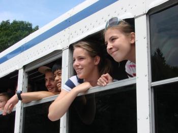 Anna Sirois, left, and Jaime Wheeler look out at a crowd of well-wishers. SUSAN JOHNS/Wiscasset Newspaper
