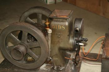 This 1917 Olds four-stroke 1.5 horsepower engine was locked away in a farm shed for more than 80 years. Watch it run in the video below. JOHN MAGUIRE/Wiscasset Newspaper This 1917 Olds four-stroke 1.5 horsepower engine was locked away in a farm shed for more than 80 years. Watch it run in the video below. JOHN MAGUIRE/Wiscasset Newspaper