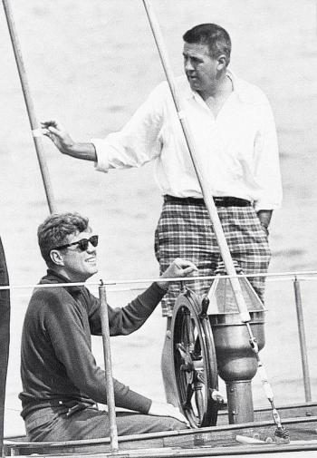 Kennedy enjoys a sail aboard the 62’ Coast Guard training yawl The Manitou. Standing, right, and chosen to take Kennedy's Senate seat vacated for the presidency is his Harvard roommate Ben Smith of Massachusetts. Courtesy of Tom Carbone Archives Kennedy enjoys a sail aboard the 62’ Coast Guard training yawl The Manitou. Standing, right, and chosen to take Kennedy's Senate seat vacated for the presidency is his Harvard roommate Ben Smith of Massachusetts. Courtesy of Tom Carbone Archives