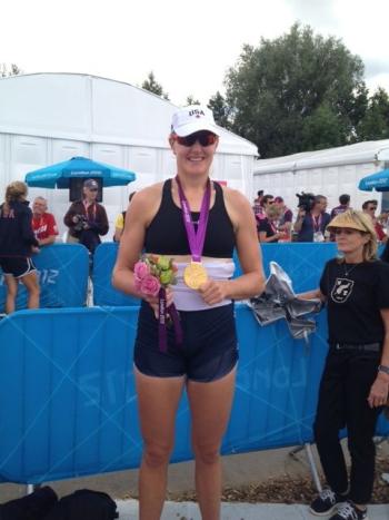 Ellie Logan proudly displays her gold medal. Courtesy of Jaimie Logan