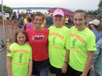 'Tri for a Cure' participant Sabrina Murphy with Lady Dribbler coach Lauren Brown and daughters Kylie and Page Brown after the event in Portland August 5.