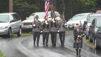 Bagpiper Donald Duncan leads Commander Bruce Stockford and the Honor Guard, commemorating those who have fallen in the last 22 years of the event's history. Among the most recent were Ben Davidson, Tom Keating and Jack Gibbons, all long-time supporters of the Boothbay Charities Classic. Courtesy of Jonne Trees/BRCTV Channel 7 Bagpiper Donald Duncan leads Commander Bruce Stockford and the Honor Guard, commemorating those who have fallen in the last 22 years of the event's history. Among the most recent were Ben Davidson, Tom Keating and Jack Gibbons, all long-time supporters of the Boothbay Charities Classic. Courtesy of Jonne Trees/BRCTV Channel 7