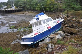 The "Otra Vez" washed up on the rocks in Mill Cove. BEN BULKELEY/Boothbay Register