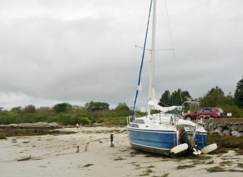 Beached boat at Hendricks Head Beach, Southport, on Wednesday, September 19. Courtesy of Fleet Davies, Southport