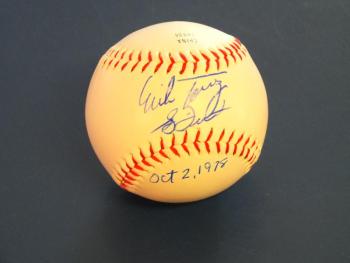 This baseball autographed by Mike Torrez and Bucky Dent is one of the many items up for bid at the Boothbay Classic Charities Sports Auction and Lobster Bake at the Boothbay Railway Museum, Friday, Sept. 21. RYAN LEIGHTON/Boothbay Register. Below, Brenda Blackman presents a check to Special Olympics Maine at the Boothbay Charities Classic Open in 2008. Courtesy of the Boothbay Charities Classic committee This baseball autographed by Mike Torrez and Bucky Dent is one of the many items up for bid at the Boothbay Classic Charities Sports Auction and Lobster Bake at the Boothbay Railway Museum, Friday, Sept. 21. RYAN LEIGHTON/Boothbay Register