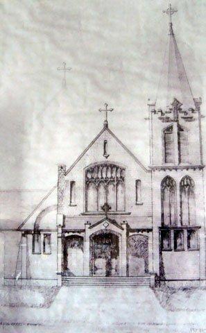 Our Lady Queen of Peace architect burned his files when he closed his Boston office in the 1950s. This portion of the blueprint for Our Lady Queen of Peace Catholic Church is a part of the archives at the church featured in the newly updated history on the All Saints Parish website. Courtesy of OLQP Archives Our Lady Queen of Peace architect burned his files when he closed his Boston office in the 1950s. This portion of the blueprint for Our Lady Queen of Peace Catholic Church is a part of the archives at the church featured in the newly updated history on the All Saints Parish website. Courtesy of OLQP Archives