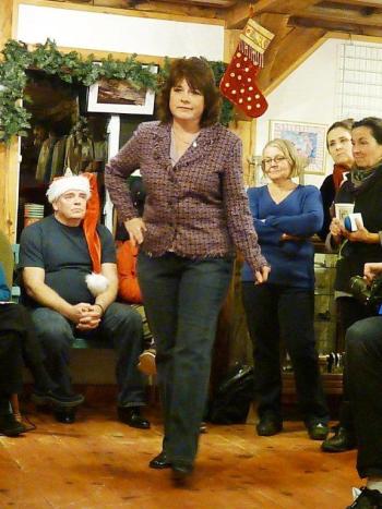 Lori Griffin sports Euro jeans selling for $16 and a purple jacket by FM Shape selling for $10.50. KATRINA CLARK/Boothbay Register Lori Griffin sports Euro jeans selling for $16 and a purple jacket by FM Shape selling for $10.50. KATRINA CLARK/Boothbay Register