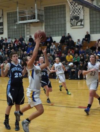 Abby McLellan gets the rebound and a quick put-back before Dirigo can react. RYAN LEIGHTON/Boothbay Register
