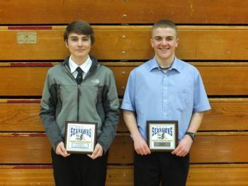 Nordic Skiing boys Robert Campbell (most valuable) and Zach Vise (most improved). RYAN LEIGHTON/Boothbay Register Nordic Skiing boys Robert Campbell (most valuable) and Zach Vise (most improved). RYAN LEIGHTON/Boothbay Register