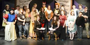 The Brothers Grimm Spectaculathon players are, front, seated: Hannah Elder, Chloe Hoecker; second row: Chris Dugay, Chelsea Morton, Samantha Carter, Gretchen Elder, Jasmine Partner, Josiah Purin (holding wolf mask), Ashley Poland, Krystina Nichols, John Gordon; third row: Mikayla McFetidge, Keni Lorraine, Sam Schwehm, Annielyn MacKusick, Jared Morgan, Quinn Pickett, Garret Carter, Taylor Pinkham and Tommy Smith. The Brothers Grimm Spectaculathon players are, front, seated: Hannah Elder, Chloe Hoecker; second row: Chris Dugay, Chelsea Morton, Samantha Carter, Gretchen Elder, Jasmine Partner, Josiah Purin (holding wolf mask), Ashley Poland, Krystina Nichols, John Gordon; third row: Mikayla McFetidge, Keni Lorraine, Sam Schwehm, Annielyn MacKusick, Jared Morgan, Quinn Pickett, Garret Carter, Taylor Pinkham and Tommy Smith.