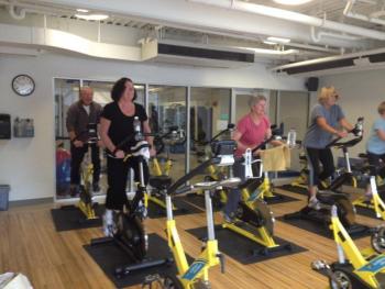 Intro to Cycling class members pedal their way to greater balance and ease of movement in a low impact exercise. The Boothbay Region YMCA class meets each Monday morning at 9:15 for 45 minutes. Below: Bill Gruener, the Intro to Cycling instructor. LISA KRISTOFF/Boothbay Register Intro to Cycling class members pedal their way to greater balance and ease of movement in a low impact exercise. The Boothbay Region YMCA class meets each Monday morning at 9:15 for 45 minutes. LISA KRISTOFF/Boothbay Register