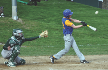Nick Kilgus connects with a pitch. BEN BULKELEY/Boothbay Register Nick Kilgus connects with a pitch. BEN BULKELEY/Boothbay Register