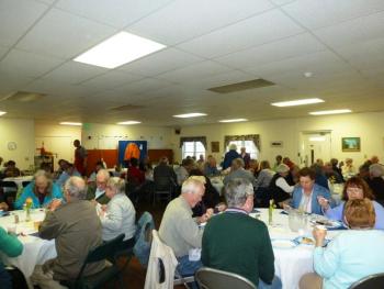 The downstairs dining room at the Congregational Church was jam packed. KATRINA CLARK/Boothbay Register