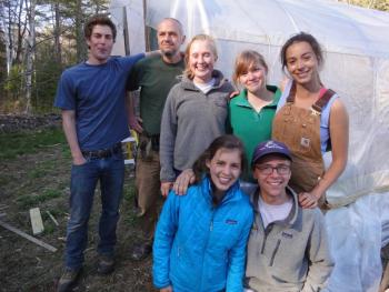 Workers include: front row, left to right, Olivia Knox of Greensboro, N.C. and Andrew Hollyday of Cape Elizabeth; back row, left to right, Jeremy Epstein of Brookline, Mass., Bill Hinkley (math teacher) of Waldoboro, Phoebe Chatfield of Lincoln, Mass., Izzy Ruffin of Milo and Emmy Longnecker of South Portland. Courtesy of Chewonki Workers include: front row, left to right, Olivia Knox of Greensboro, N.C. and Andrew Hollyday of Cape Elizabeth; back row, left to right, Jeremy Epstein of Brookline, Mass., Bill Hinkley (math teacher) of Waldoboro, Phoebe Chatfield of Lincoln, Mass., Izzy Ruffin of Milo and Emmy Longnecker of South Portland. Courtesy of Chewonki
