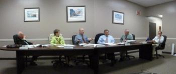 From left, Vice Chairman Robert Splaine, Denise Griffin, Chairman Bill Hamblen, members Russell Hoffman, Jay D. Warren, and Town Manager Tom Woodin. KATRINA CLARK/Boothbay Register