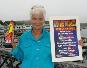 Sally "Sparkle" Bullard promoting a fundraiser for last year's fireworks display. LISA KRISTOFF/Boothbay Register
