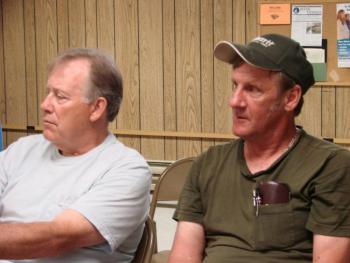 Wally Pitcher, left, of Wiscasset, and Dennis Hill of Edgecomb  represent American Legion Post 54 of Wiscasset at a flag committee meeting in Edgecomb. SUSAN JOHNS/Wiscasset Newspaper