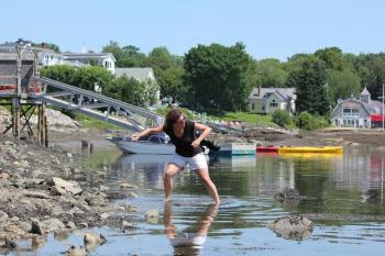Kim “Mskim’ Webster demonstrated the Webster family’s natural talent for rock skipping July 13, easily capturing the women’s top honors with 15 skips. SUE MELLO/Boothbay Register Kim “Mskim’ Webster demonstrated the Webster family’s natural talent for rock skipping July 13, easily capturing the women’s top honors with 15 skips. SUE MELLO/Boothbay Register