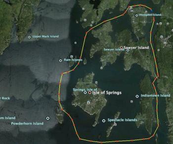 A kayak day trip that starts near Hodgdon Island and heads south towards Indiantown Island, and loops back under the Barter's Island bridge is 5.31 miles. Google Earth map