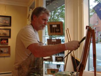 Connecticut artist Robert Noreika works on an oil on canvas at Sylvan Gallery. SUSAN JOHNS/Wiscasset Newspaper