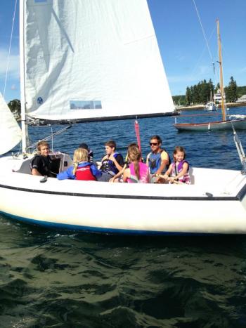 Young sailors enjoy good weather in the harbor. Courtesy of Boothbay Sea and Science Center