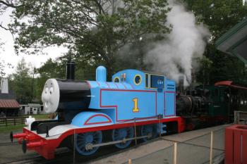 Thomas waits at the boarding station to pick up passengers. KEVIN BURNHAM/Boothbay Register