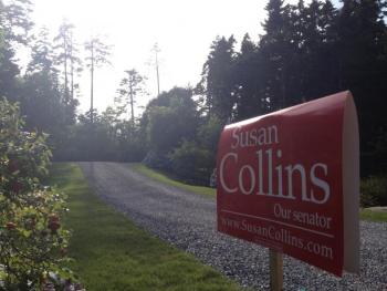 A Susan Collins sign stands at the entrance of Paul Coulombe's driveway, Nearly 200 donors attended the campaign fundraiser. RYAN LEIGHTON/Boothbay Register 