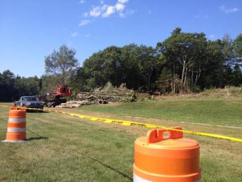 The hillside next to Perkins Field at BRHS/BRES is a bit more barren after work begins to prepare the lot for new tennis courts. RYAN LEIGHTON/Boothbay Register