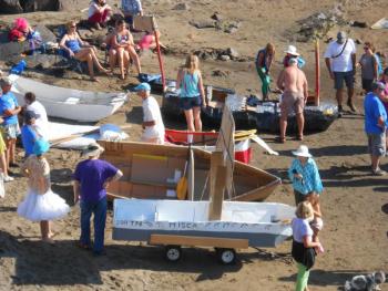 The starting line of the cardboard boat regatta. Courtesy of Tara Hire