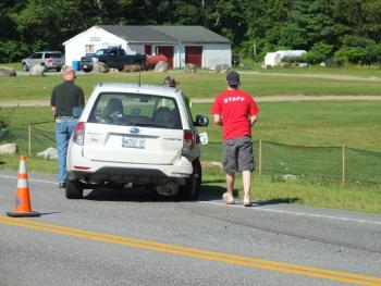 The rear-end damage to Fahlsing's Subaru. RYAN LEIGHTON/ Boothbay Register
