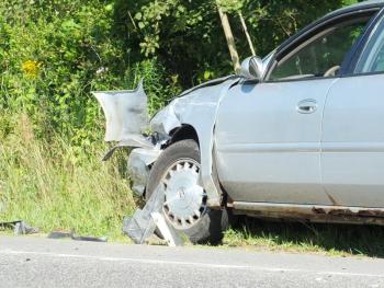 The front-end damage to Andretta's Buick. RYAN LEIGHTON/ Boothbay Register