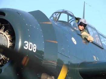 Warbirds pilot Sam Graves completes an August 5 landing of an Avenger that once sunk two ships in one day. SUSAN JOHNS/Wiscasset Newspaper
