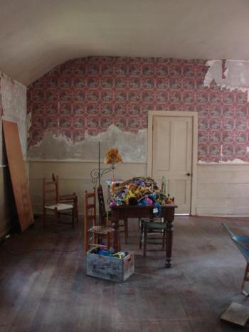 The wallpaper is not coming off easily inside the schoolhouse. Stephenson believes the wallpaper went up after the school closed. SUSAN JOHNS/Wiscasset Newspaper The wallpaper is not coming off easily inside the schoolhouse. Stephenson believes the wallpaper went up after the school closed. SUSAN JOHNS/Wiscasset Newspaper