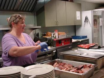 Julie Bellefleur of Wiscasset has been getting great reviews as the new cook at the senior center. SUSAN JOHNS/Wiscasset Newspaper